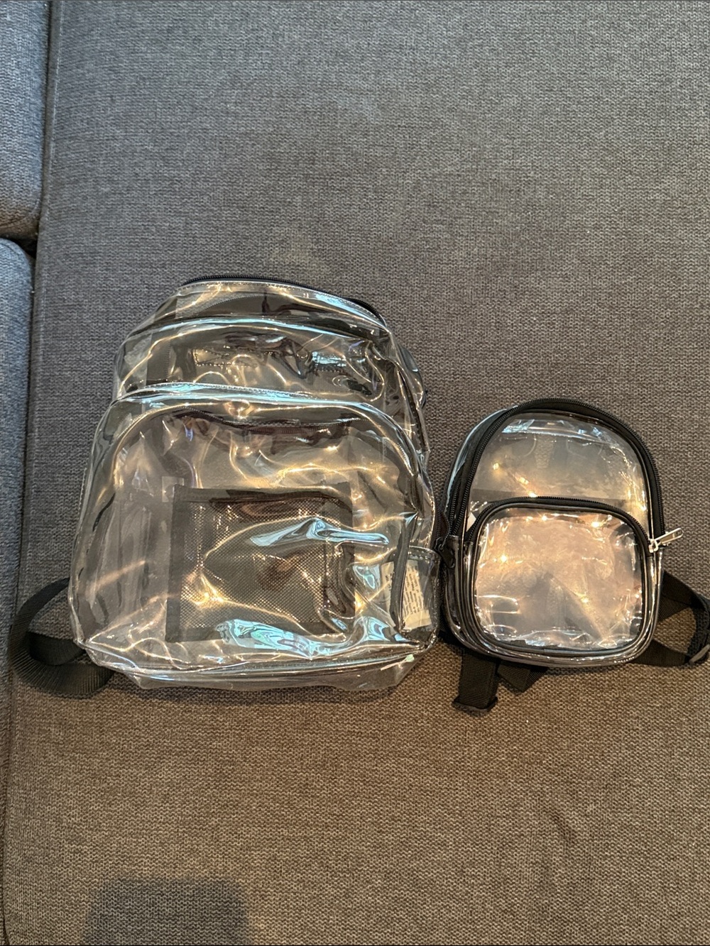 Clear PVC Backpack and Mini Backpack Set - Black Trim